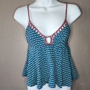 Charlotte Russe Blue, Teal, Pink Geometric Tank